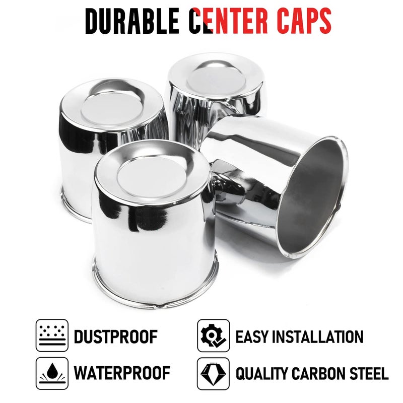RTrhinoTuning 5.15in Trailer Wheel Center Caps Chrome Push Through Truck Hub Caps for 1986 F-250 8 Lug Rims, 130.5mm/5.15" Hole 5" High - Image 4